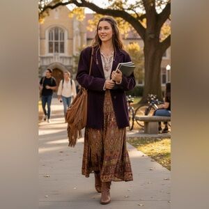 St John’s Bay Vtg Purple Suede Leather Coat Jacket L Whimsigoth Boho Western